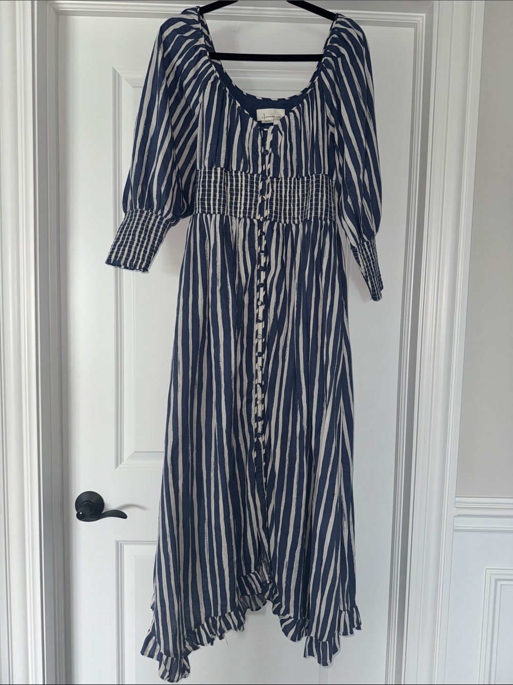Anthropologie Navy & White Striped Button-Front Maxi Dress